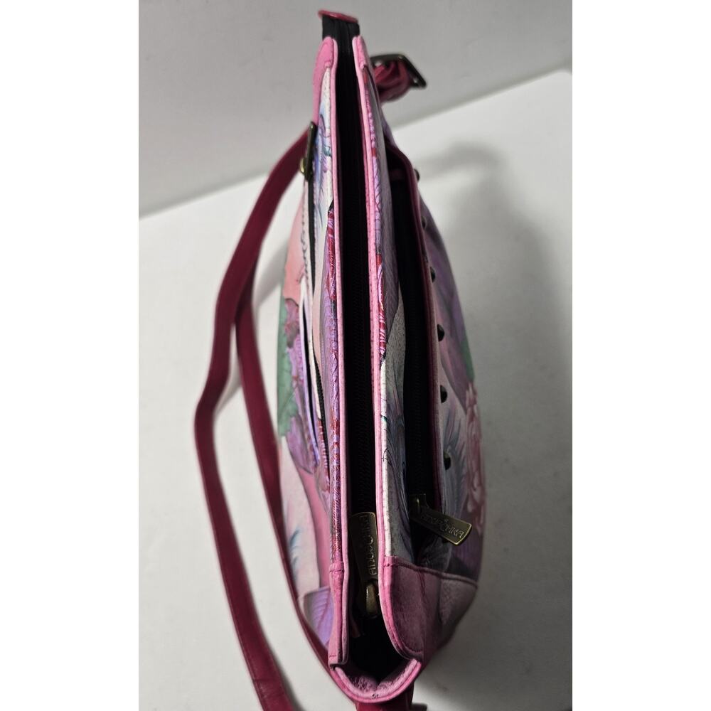 Anuschka Peacock/Rose Hand Painted Leather Crossbody/Shoulder Bag-Rosie Reverie - Picture 10 of 16